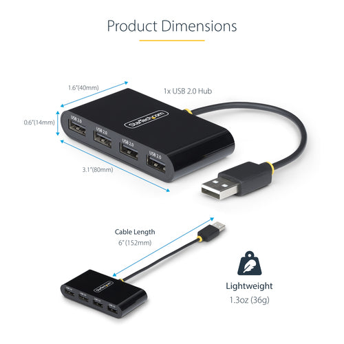 USB Hub StarTech.com ST4200MINI2-USB-HUB USB 2.0 480 Mbit/s Type-A - ST4200MINI2-USB-HUB
