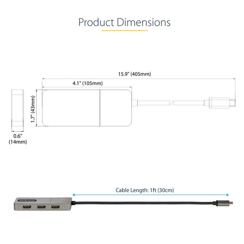 USB-C MST Hub to 3x HDMI Adapter 4K 60Hz Triple Monitor