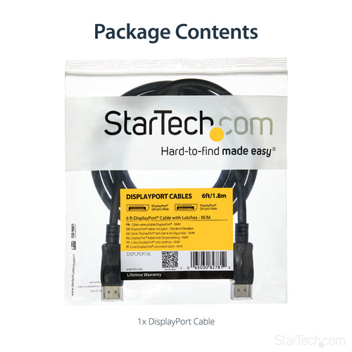 DisplayPort Cable StarTech.com DISPLPORT6L 6ft 4K VESA Certified Male to Male - DISPLPORT6L