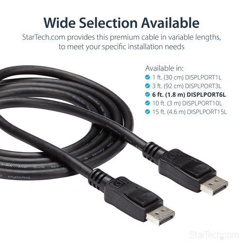 DisplayPort Cable StarTech.com DISPLPORT6L 6ft 4K VESA Certified Male to Male - DISPLPORT6L