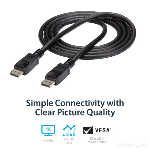 DisplayPort Cable StarTech.com DISPLPORT6L 6ft 4K VESA Certified Male to Male - DISPLPORT6L