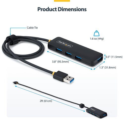 4-Port USB-A Hub 5Gbps StarTech.com Portable Desktop Laptop