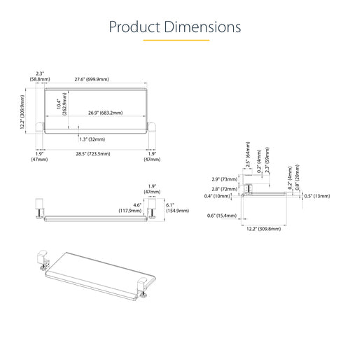 Keyboard Tray StarTech.com Clamp-on Ergonomic Holder Up to 12kg Height Adjustable - KEYBOARD-TRAY-CLAMP1
