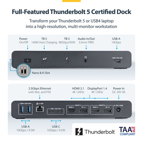 StarTech.com 206UE-TB5USB4DOCK laptop dock/port replicator