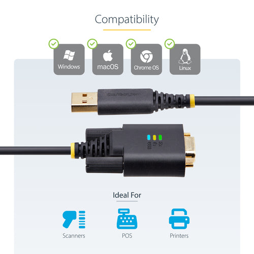 USB to Serial Adapter Cable StarTech.com 6.6ft USB-A to DB9 RS232 ESD Protection - 1P6FFC-USB-SERIAL