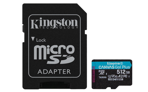 512GB Kingston Technology Canvas Go! Plus MicroSDXC Card 200MB/s A2 U3 V30 with Adapter