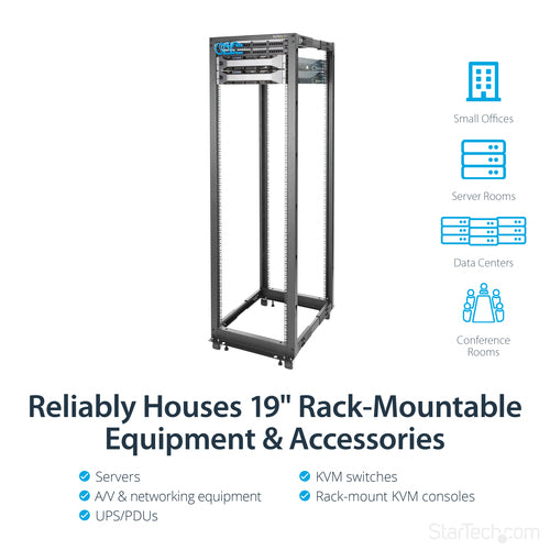Rack Cabinet StarTech.com 4POSTRACK42 42U 600kg 40in Mounting Depth Freestanding - 4POSTRACK42