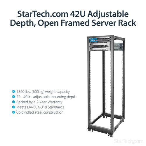 Rack Cabinet StarTech.com 4POSTRACK42 42U 600kg 40in Mounting Depth Freestanding - 4POSTRACK42