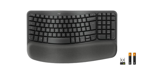 Wireless Full-Size Keyboard QWERTY Bluetooth Graphite Membrane Key Logitech ERGO