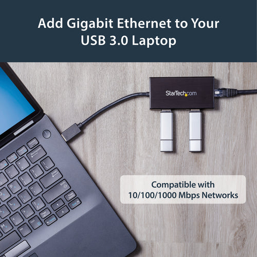 USB Hub StarTech.com 3-Port USB 3.0 Gigabit Ethernet 5Gbps Aluminum - ST3300GU3B