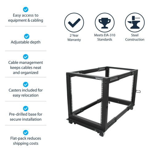 Server Rack StarTech.com 4POSTRACK12U 12U Capacity 544kg Mobile Design