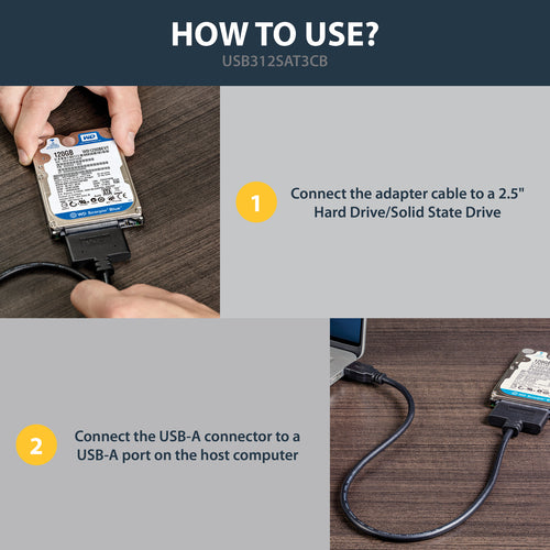 USB 3.1 to SATA Hard Drive Adapter 10Gbps UASP 0.5m Black