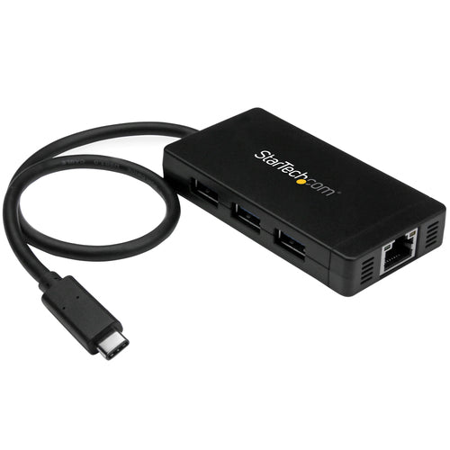 3-Port USB 3.0 Hub with Gigabit Ethernet USB-C Black