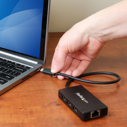 3-Port USB 3.0 Hub with Gigabit Ethernet USB-C Black