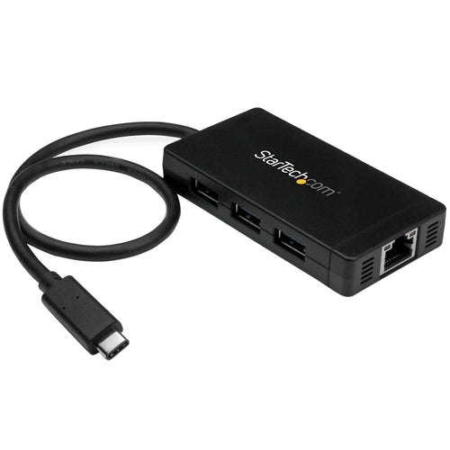 3-Port USB 3.0 Hub with Gigabit Ethernet USB-C Black