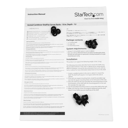 Server Rack Shelf StarTech.com CABSHELFV1U 1U Heavy Duty 44lb Capacity