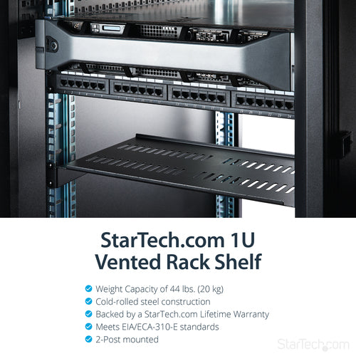 Server Rack Shelf StarTech.com CABSHELFV1U 1U Heavy Duty 44lb Capacity