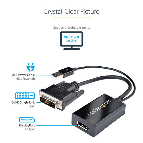 DVI to DisplayPort Adapter StarTech.com DVI2DP2 USB Power 1920x1200 - DVI2DP2