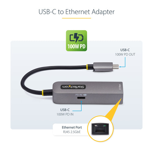USB-C Ethernet Adapter StarTech.com 2.5GbE 100W Power Delivery Grey