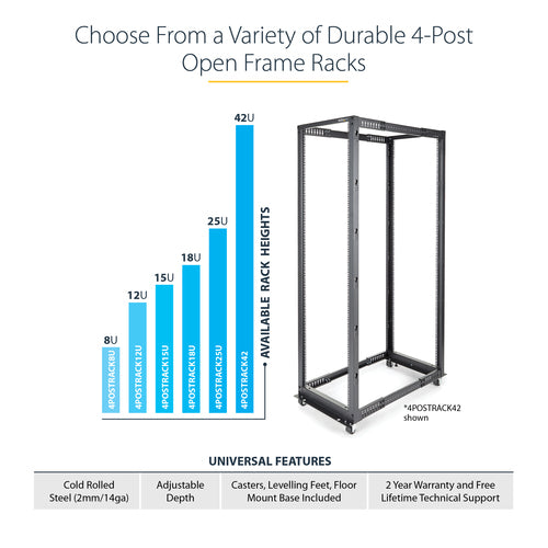 Server Rack StarTech.com 4POSTRACK12U 12U Capacity 544kg Mobile Design