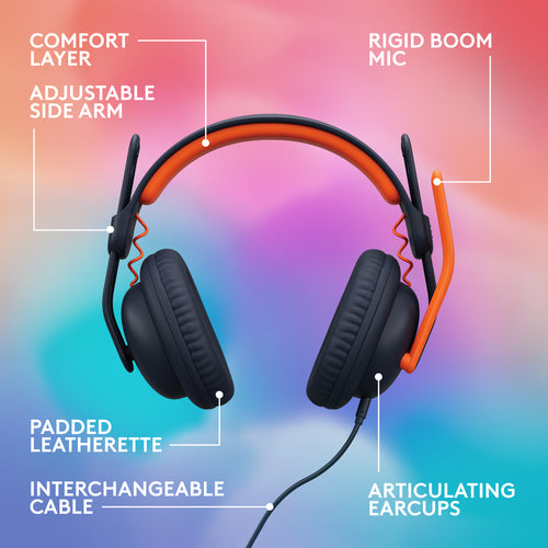 Wired Headset Logitech Zone Learn Lightweight Comfortable Blue Orange