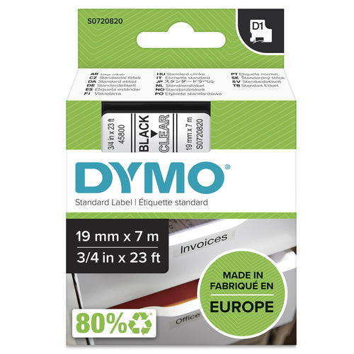 DYMO D1 Standard - Black on Transparent - 19mm label-making tape