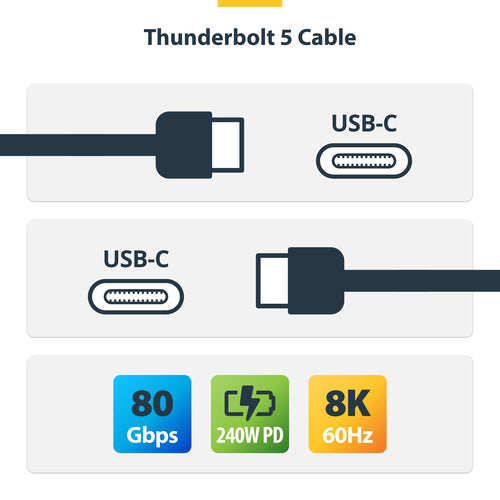 Thunderbolt Cable StarTech.com TBLT5MM50CM240W 80Gbps 240W 1.5ft Male to Male