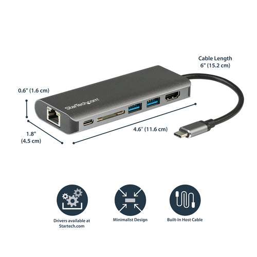 USB-C Multiport Adapter StarTech DKT30CSDHPD3 4K HDMI 60W Power Delivery