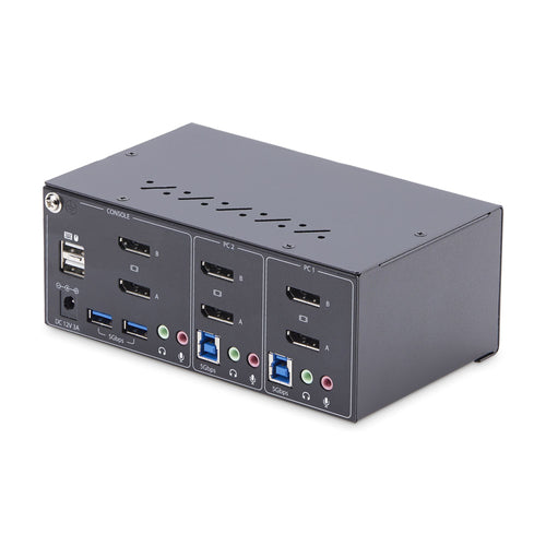 2-Port Dual-Monitor DisplayPort KVM Switch 4K 60Hz USB Hub