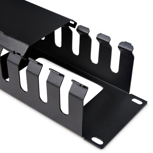 StarTech.com Horizontal 2U Cable Management Duct - Black Plastic & Steel Design