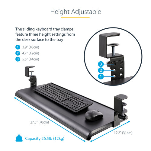 Keyboard Tray StarTech.com Clamp-on Ergonomic Holder Up to 12kg Height Adjustable - KEYBOARD-TRAY-CLAMP1