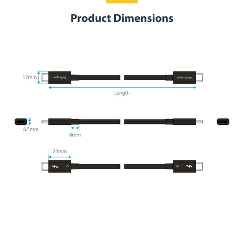 Thunderbolt 5 Cable 3ft Certified 80Gbps 240W PD 8K 60Hz
