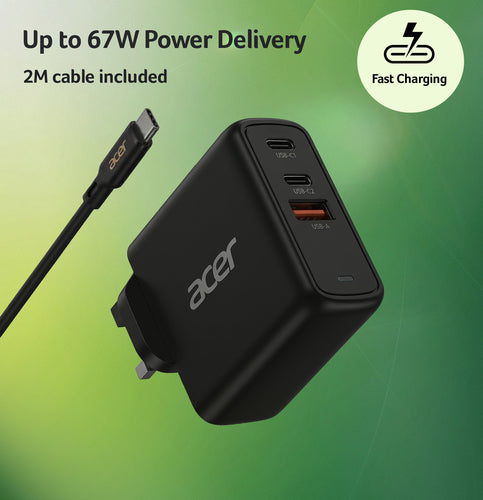 Acer 67W PD CHARGER 2X USB-C 1X USB-A power adapter/inverter