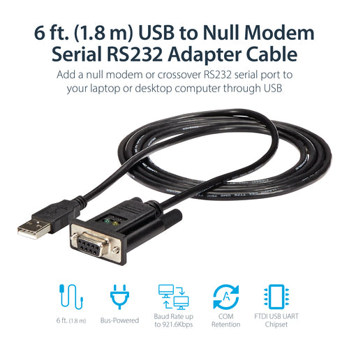 Serial Adapter StarTech 6ft USB to RS232 1-Port DB9 Null Modem USB 2.0 - ICUSB232FTN