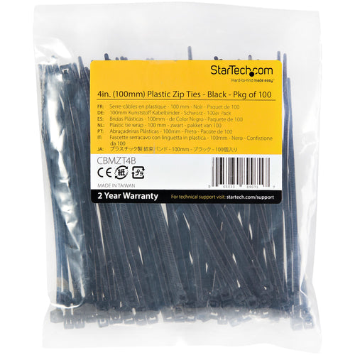 Cable Tie StarTech.com CBMZT4B 4-Inch Nylon 100 Pack Self-Locking