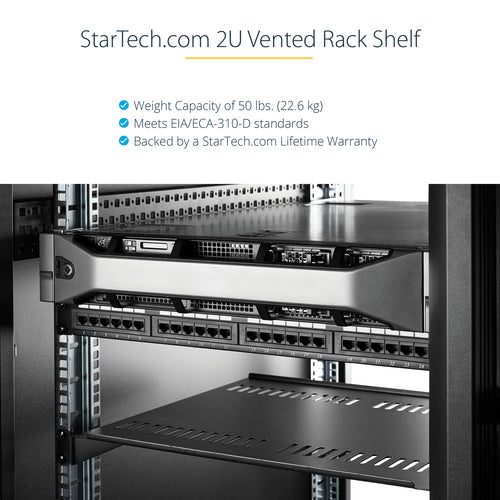 Rack Shelf StarTech.com CABSHELFV 2U Vented Heavy Duty Steel 50lb Capacity - CABSHELFV