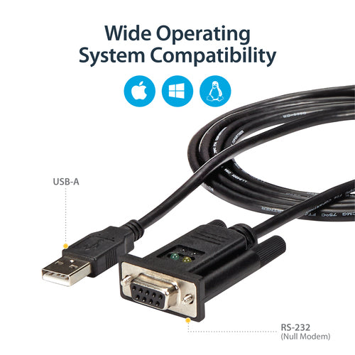 Serial Adapter StarTech 6ft USB to RS232 1-Port DB9 Null Modem USB 2.0 - ICUSB232FTN