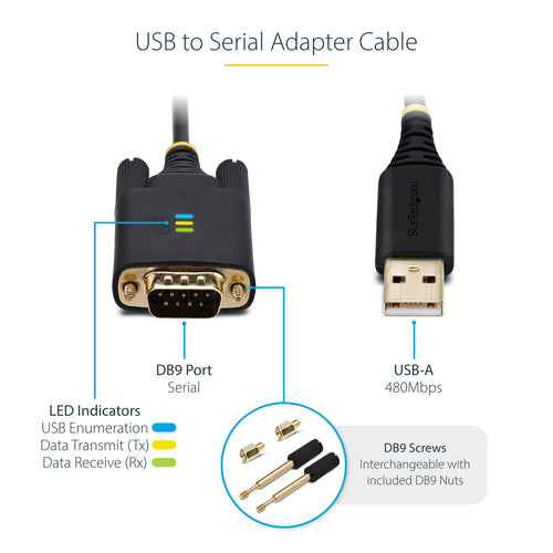 Serial Cable StarTech.com USB to DB9 RS232 3.3ft Male-Male - 1P3FFCB-USB-SERIAL