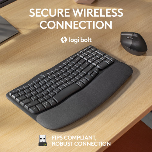 Wireless Full-Size Keyboard QWERTY Bluetooth Graphite Membrane Key Logitech ERGO