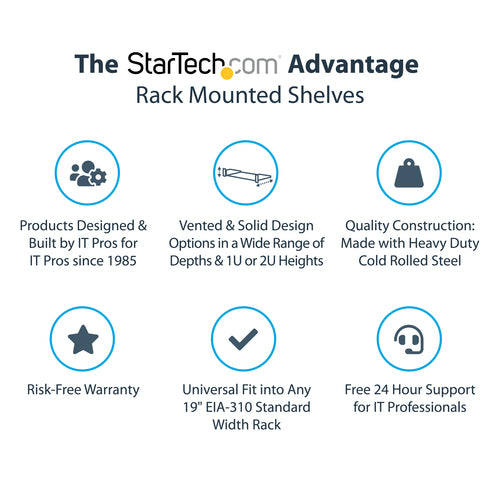 Rack Shelf StarTech.com CABSHELFV 2U Vented Heavy Duty Steel 50lb Capacity - CABSHELFV
