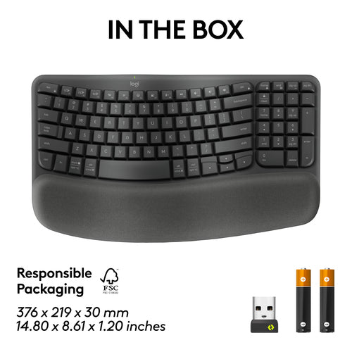 Wireless Full-Size Keyboard QWERTY Bluetooth Graphite Membrane Key Logitech ERGO