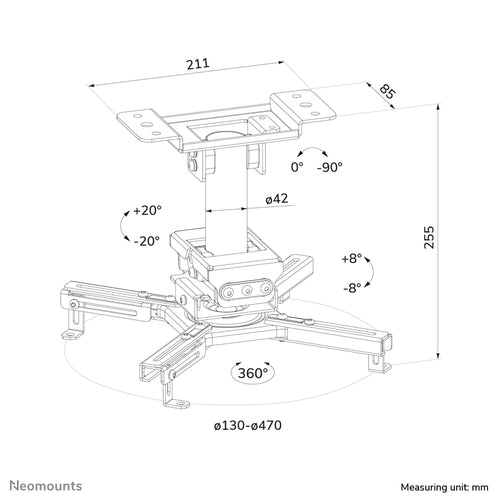 Ceiling Mount Neomounts CL25-530BL1 Full Motion Steel 45kg Black - CL25-530BL1