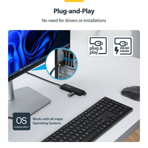 4-Port USB-A Hub 5Gbps StarTech.com Portable Desktop Laptop