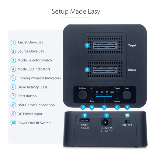 M.2 Drive Duplicator StarTech.com M2-HDD-DUPLICATOR-N1 1:1 Cloner 90GBpm USB 3.2 - M2-HDD-DUPLICATOR-N1