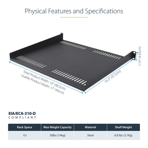 StarTech.com CABSHELFV1U-16-RACK rack accessory