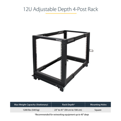 Server Rack StarTech.com 4POSTRACK12U 12U Capacity 544kg Mobile Design